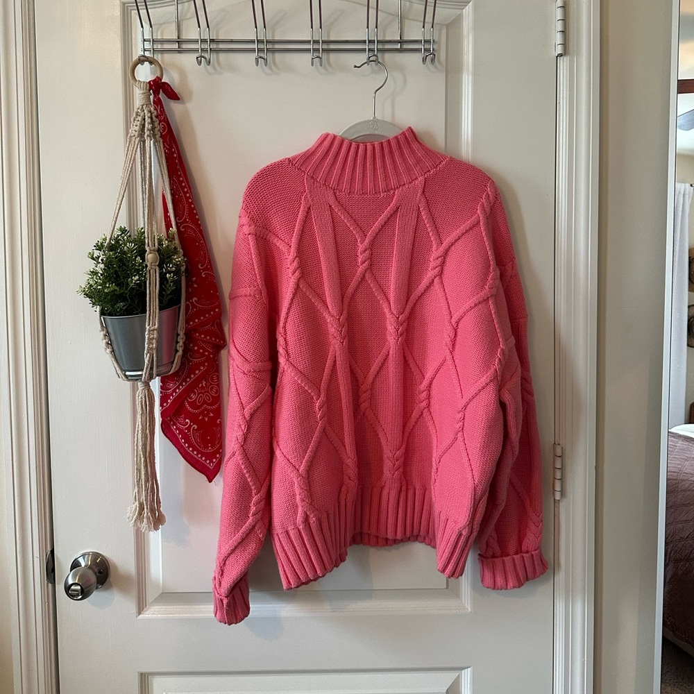 J. Crew Collection Cable-Knit Pink Cowl Neck Sweater